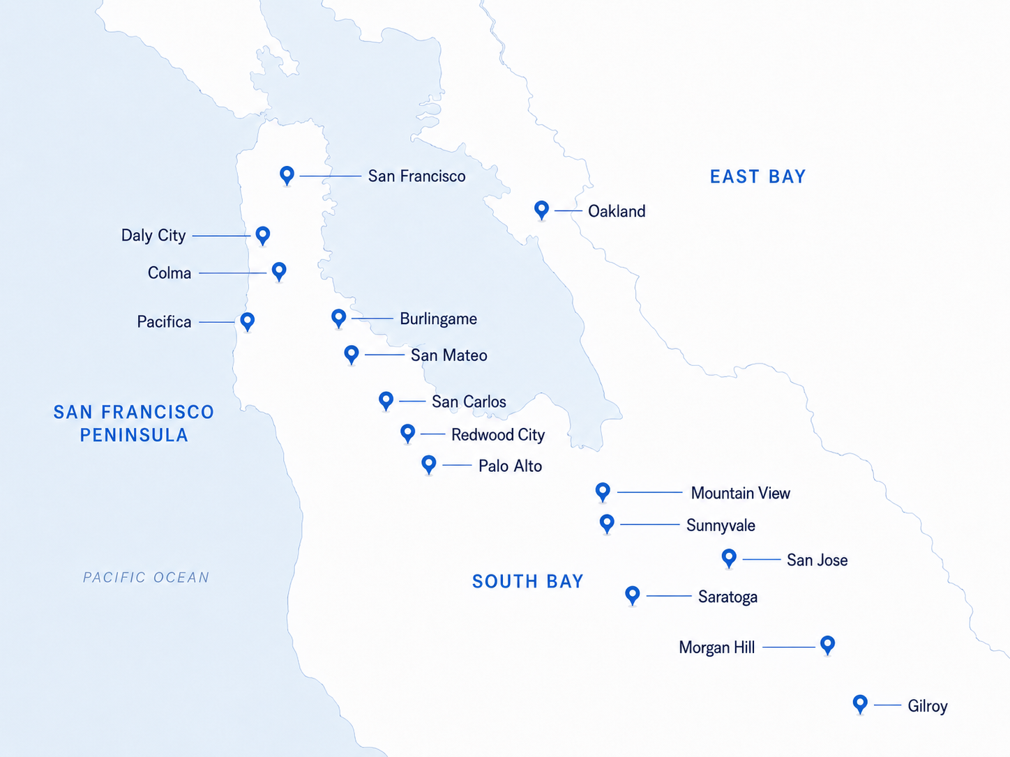Bay Area service map showing all cities we serve
